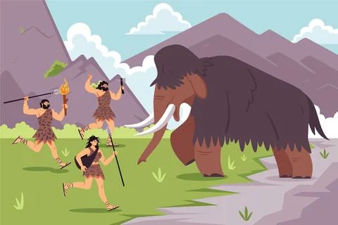 Flat neolithic people illustration Stock Illustration