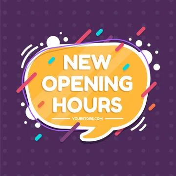 Flat new opening hours sign Stock Illustration