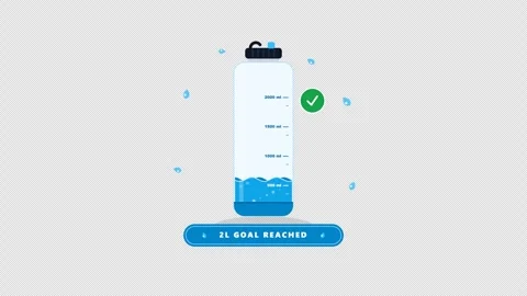 Flat New Year Hydration Water Bottle Goal Meter Filling Up Transparent Video stock 347701779