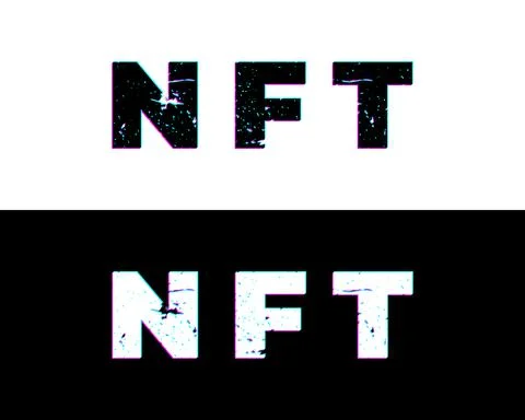 Flat NFT Glitch isolated Icon. Silhouette NFT symbol in Glitch art style in n Stock Illustration