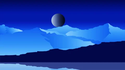 Flat night time 2d animation of mountains and lake 4K resolution. Stock Footage 173374639