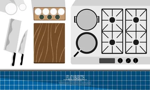 Flat object design set, chef profession kitchen Stock Illustration