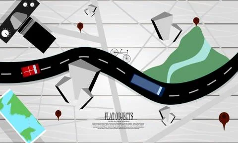 Flat object design set, logistic map top view Stock Illustration
