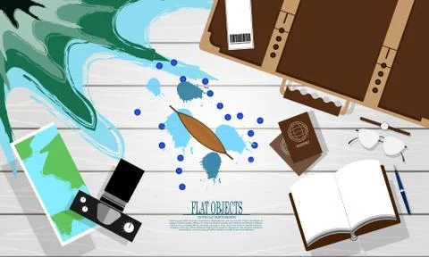 Flat object design set, ready to travel and adventure Stock Illustration