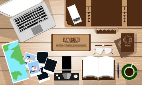 Flat object design set, ready to travel on the vacation Stock Illustration