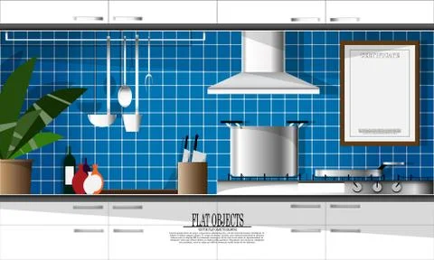 Flat object design set, side view kitchen equipment Stock Illustration