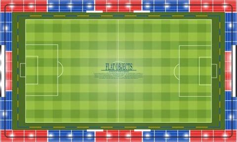 Flat object design set, soccer stadium top view Stock Illustration
