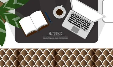 Flat object design set, working space on the couch Stock Illustration