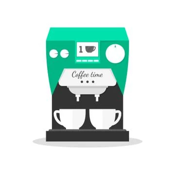 Flat office coffee machine with cups Stock Illustration