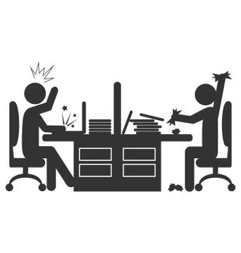 Flat office icon with angry workers isolated on white Stock Illustration