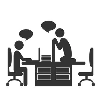 Flat office icon with dialogue between workers on coffee break isolated on .. Stock Illustration