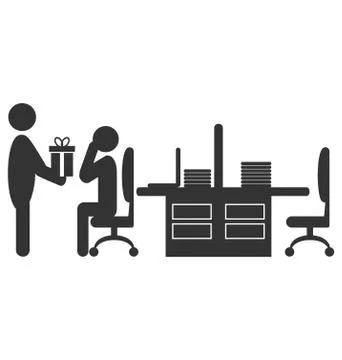 Flat office icon with giving gift worker isolated on white Stock Illustration