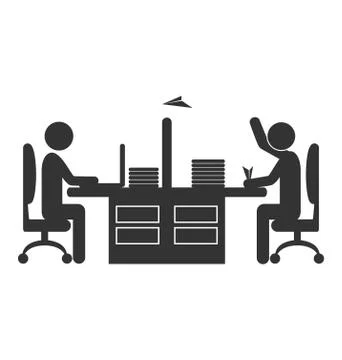 Flat office icon worker with paper plane isolated on white Stock Illustration