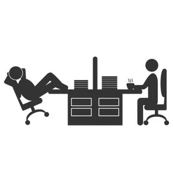 Flat office icon with workers on coffee break isolated on white Stock Illustration