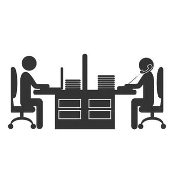 Flat office icon with workers isolated on white Illustrazione stock