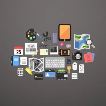 Flat office icons set Stock Illustration