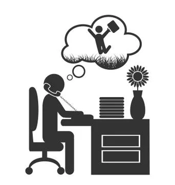 Flat office spring dream icon isolated on white Stock Illustration