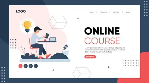Flat online learning landing page for website template Stock Illustration