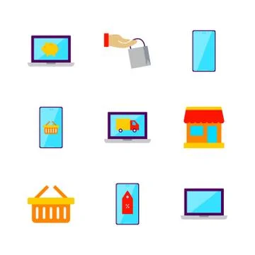 Flat Online Shopping Set Stock Illustration