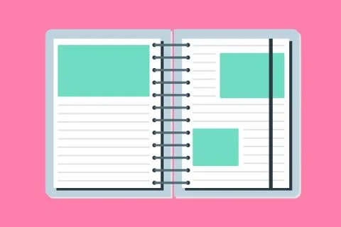 Flat open cute notebook isolated on pink background Stock Illustration