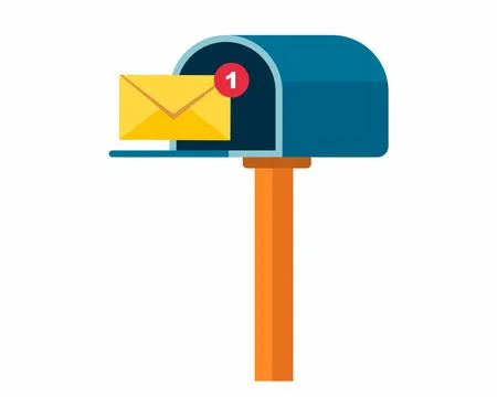 Flat Open mail box with an envelope illustration isolated on white	 Stock Illustration