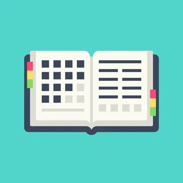 Flat Open Planner Book with Sticky Notes and Tabs Stock Illustration