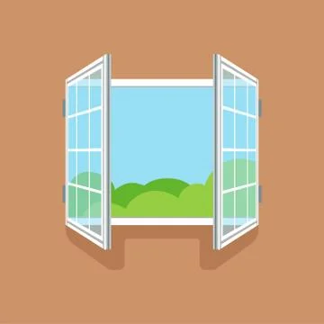 Flat open window on brown wall Ilustración de archivo