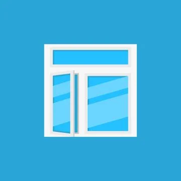 Flat open window vector icon on blue background Stock Illustration