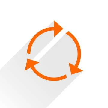 Flat orange arrow icon reload sign on white Illustrazione stock