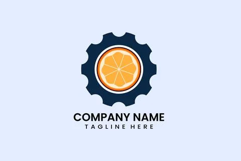 Flat orange fruit gear mechanical engineering logo Stock Illustration