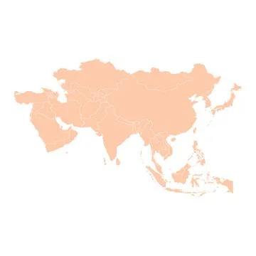 Flat orange map Asia isolated on white background. Stock Illustration