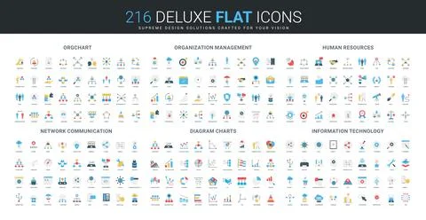 Flat Organization HR IT Network Chart Icons 스톡 일러스트
