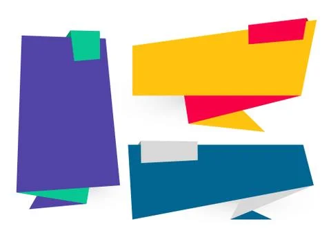 Flat origami banners set in different colors Stock Illustration