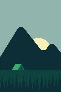 Flat outdoor boho landscape wall art illustration background Stock Photos