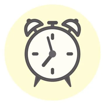 Flat outline alarm clock icon, time symbol Illustrazione stock