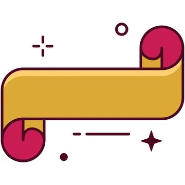 Flat outline blank yellow red scroll ribbon banner with stars Illustrazione stock
