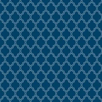 Flat outline blue moroccan seamless pattern vector Stock Illustration