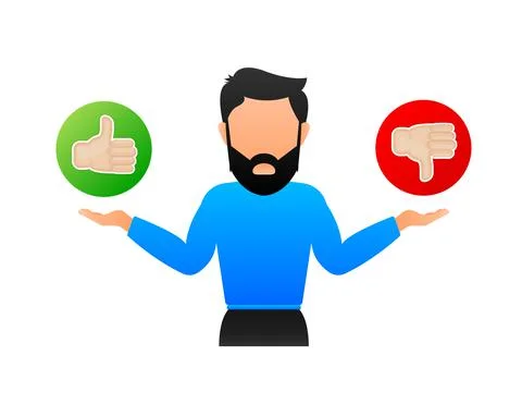 Flat, outline. Face symbol. Flat illustration with red yes no man. Illustrazione stock
