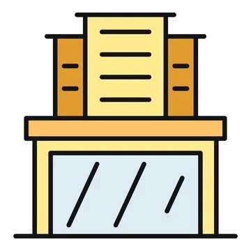 Flat outline icon showing a modern commercial building Ilustración de archivo