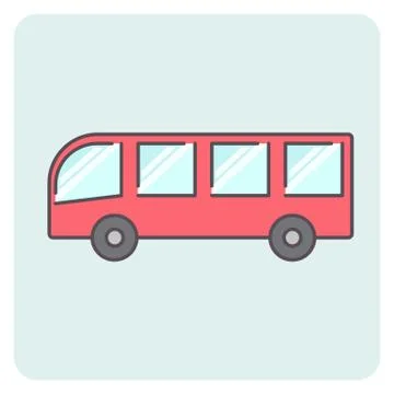 Flat outlone red bus icon Stock Illustration