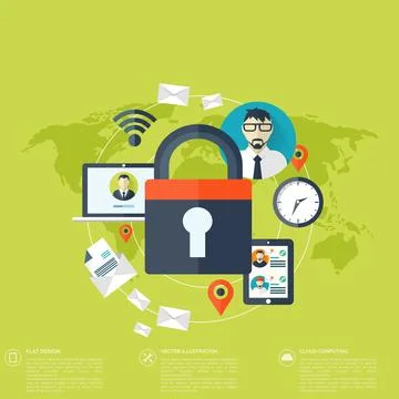 Flat padlock icon. Data protection concept. Social network security Stock Illustration