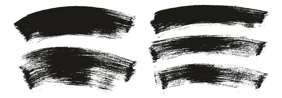 Flat Paint Brush Thick Long Curved Mix Background Abstract Vector Mix Set Illustrazione stock