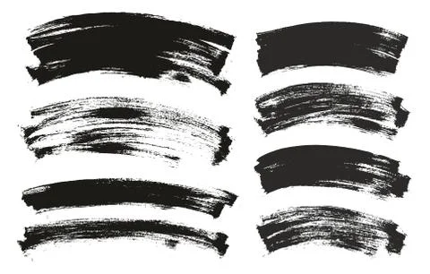 Flat Paint Brush Thin Curved Background High Detail Abstract Vector Mix Set Stock Illustration