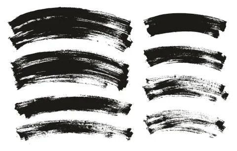 Flat Paint Brush Thin Curved Background High Detail Abstract Vector Mix Set Stock Illustration