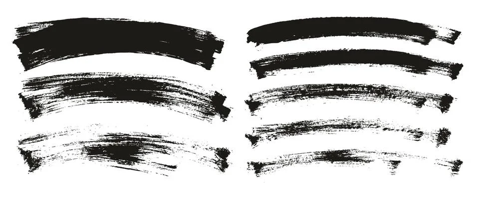 Flat Paint Brush Thin Curved Background High Detail Abstract Vector Mix Set Stock Illustration