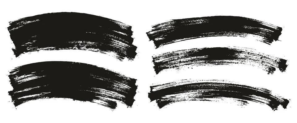 Flat Paint Brush Thin Curved Background High Detail Abstract Vector Mix Set Stock Illustration