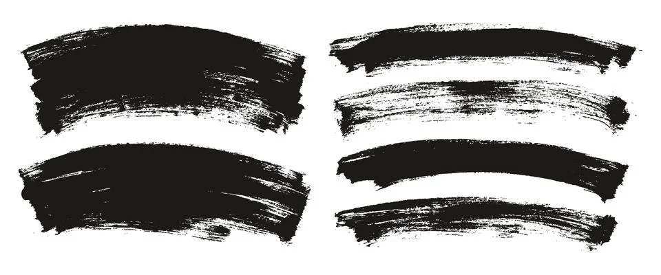 Flat Paint Brush Thin Curved Background High Detail Abstract Vector Mix Set Stock Illustration