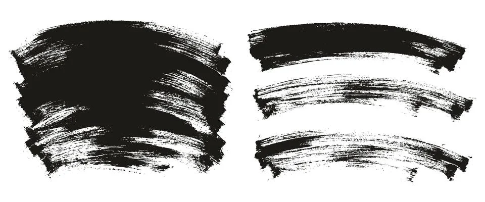 Flat Paint Brush Thin Curved Background High Detail Abstract Vector Mix Set Stock Illustration