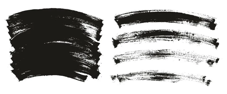 Flat Paint Brush Thin Curved Background High Detail Abstract Vector Mix Set Stock Illustration