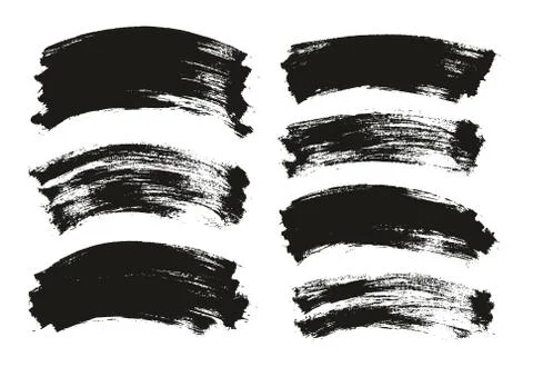 Flat Paint Brush Thin Curved Background High Detail Abstract Vector Mix Set Stock Illustration